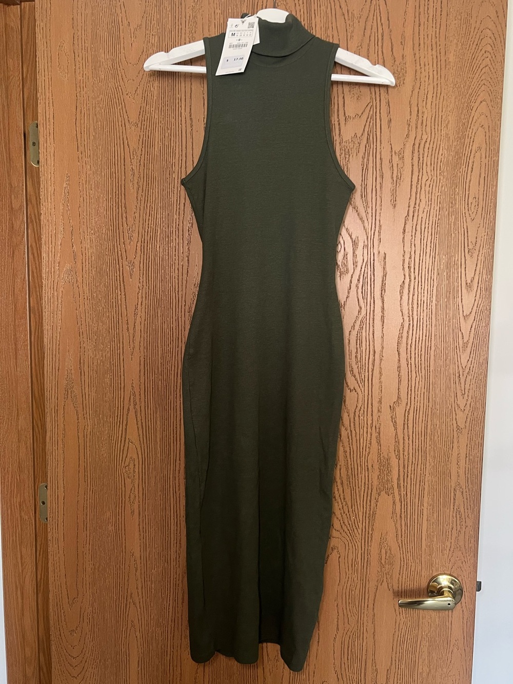 Zara Olive Green Sleeveless Turtleneck Midi Dress